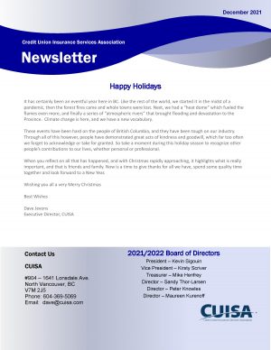 December 2021 Newsletter